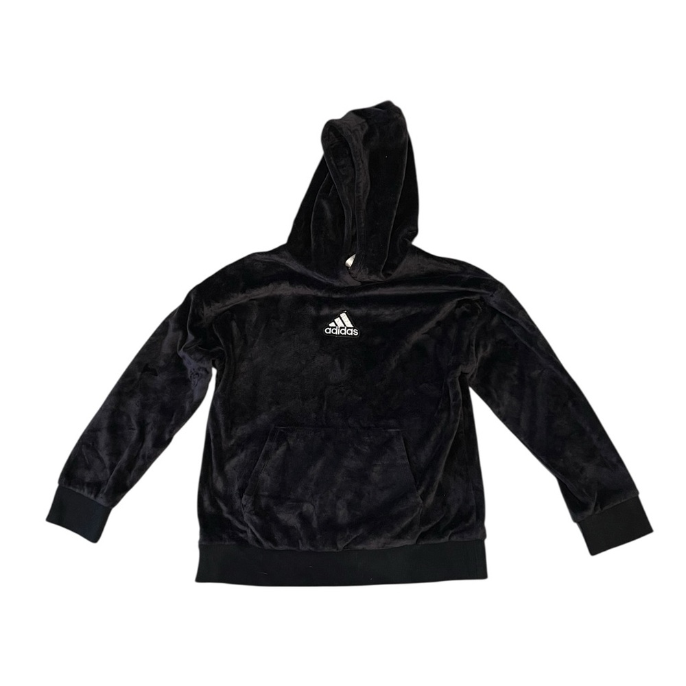 Adidas Girls Black Plush Hoodie Sweatshirt Size 14/16